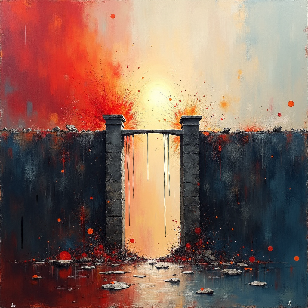 A massive stone pillar dividing two realms crumbles, replace