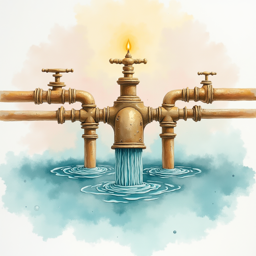 Interconnected brass pipes gradually widening in diameter, c