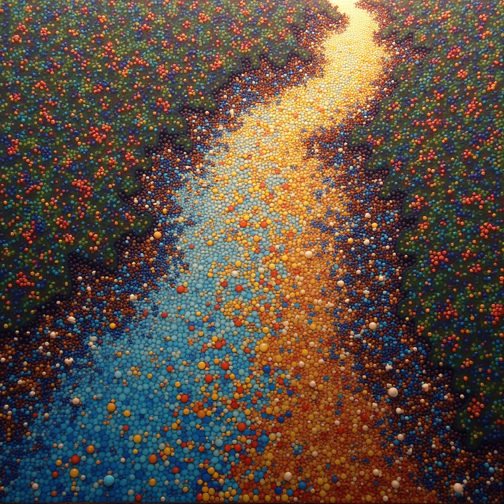 A thick, slow-moving river of polished bronze filling a narr