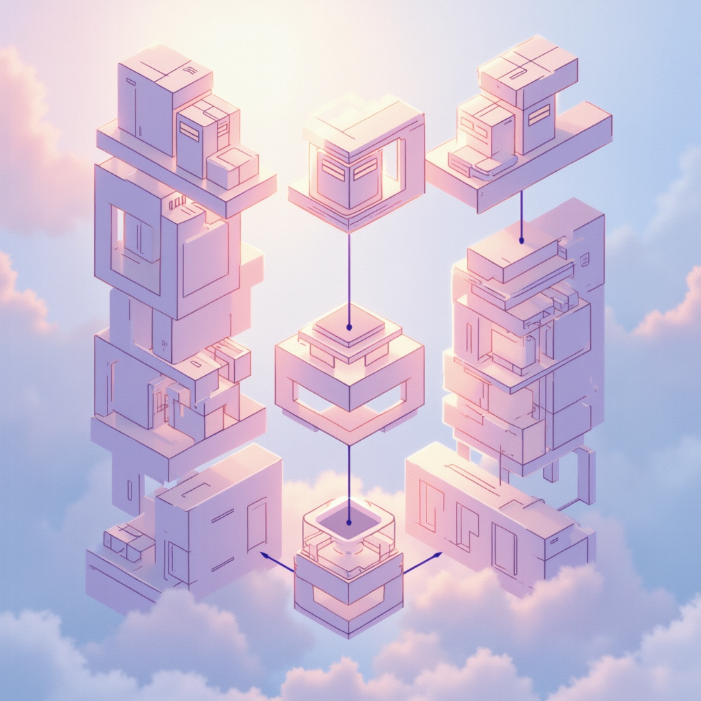 Interlocking geometric blocks representing distinct computat