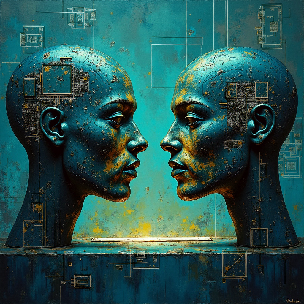 Two distinct processor designs facing each other across a la