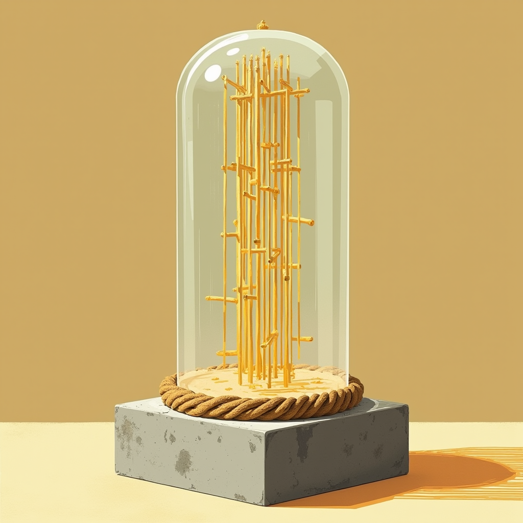 A transparent crystal cylinder holding a suspended lattice o