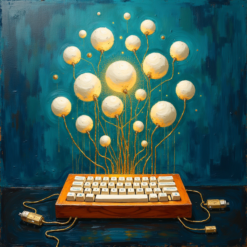 Interconnected circuit boards link a wooden keyboard device