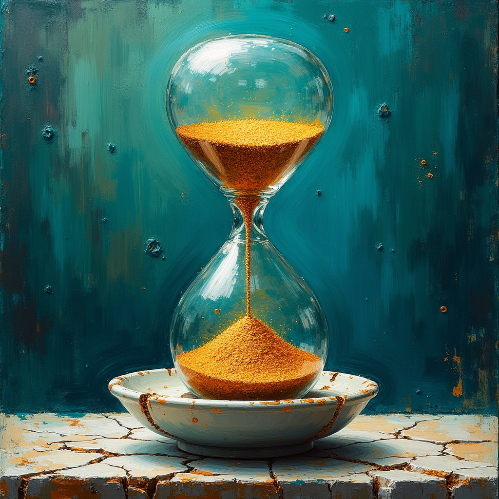 A fragile glass hourglass channels glowing copper wire sand
