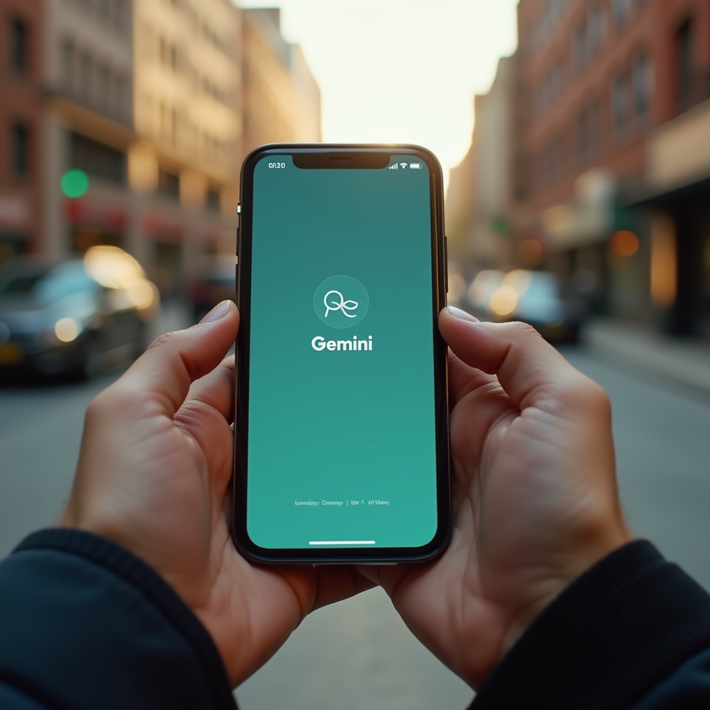 Smartphone screen showing the Gemini app interface, held fir