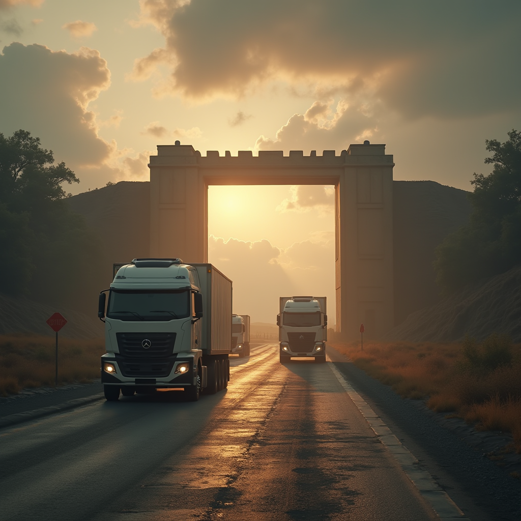 A fortified government checkpoint awaits three angular AI tr