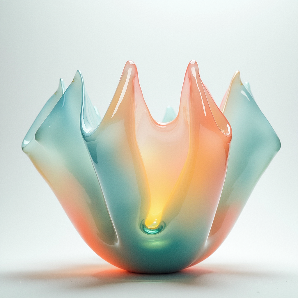 A glassblower shaping molten glass that repeatedly folds and