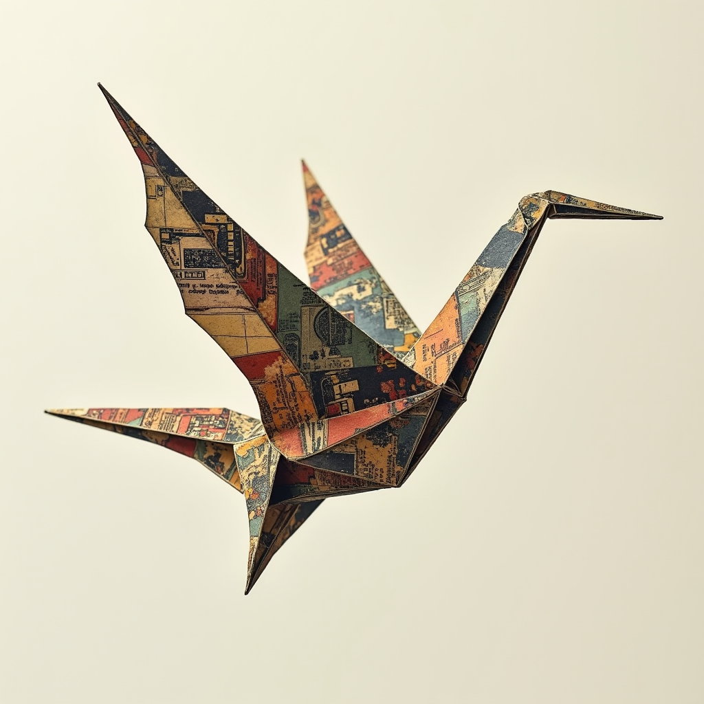 A paper crane unfolds mid-air, reconfiguring into an intrica