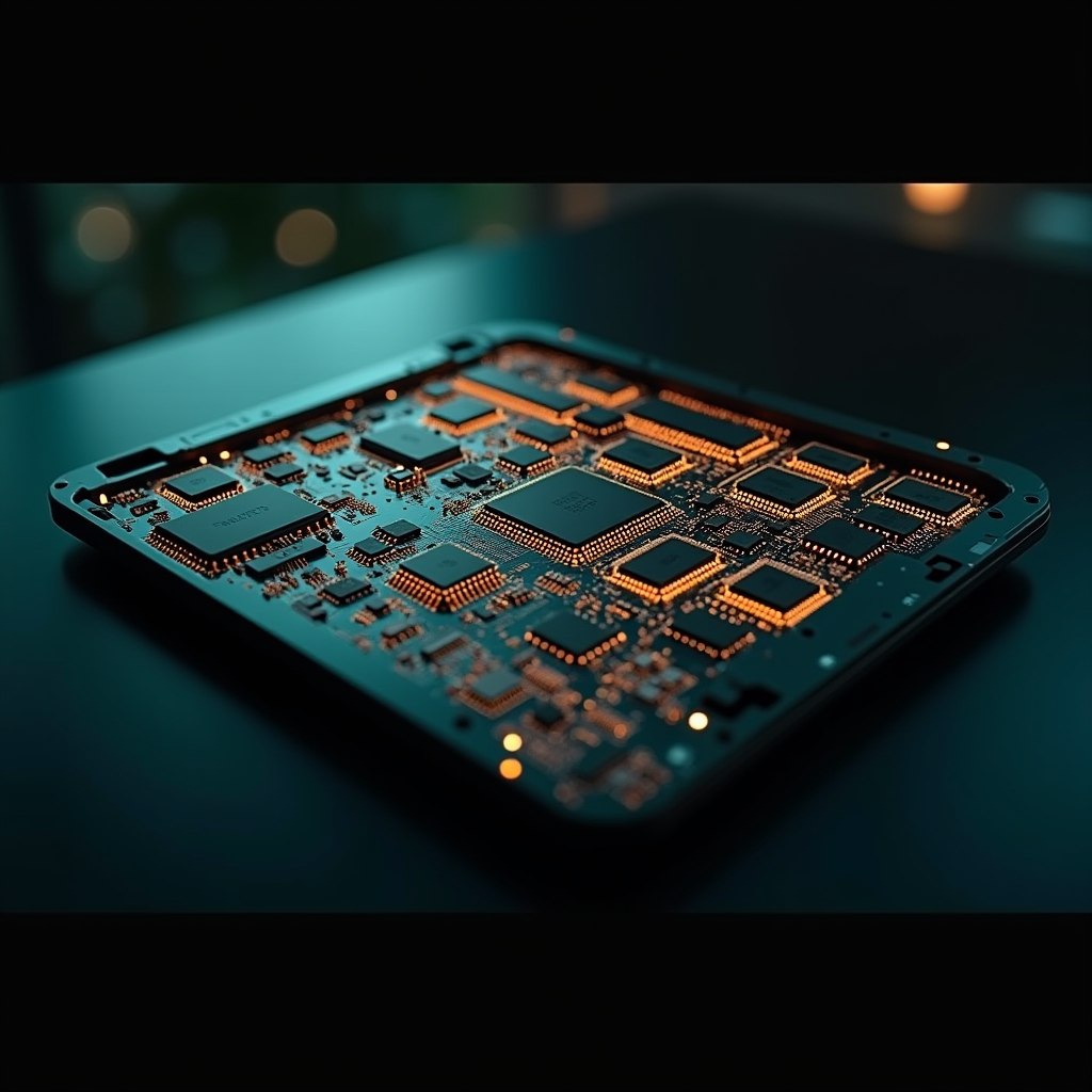 A laptop chassis containing a complex network of silicon chi