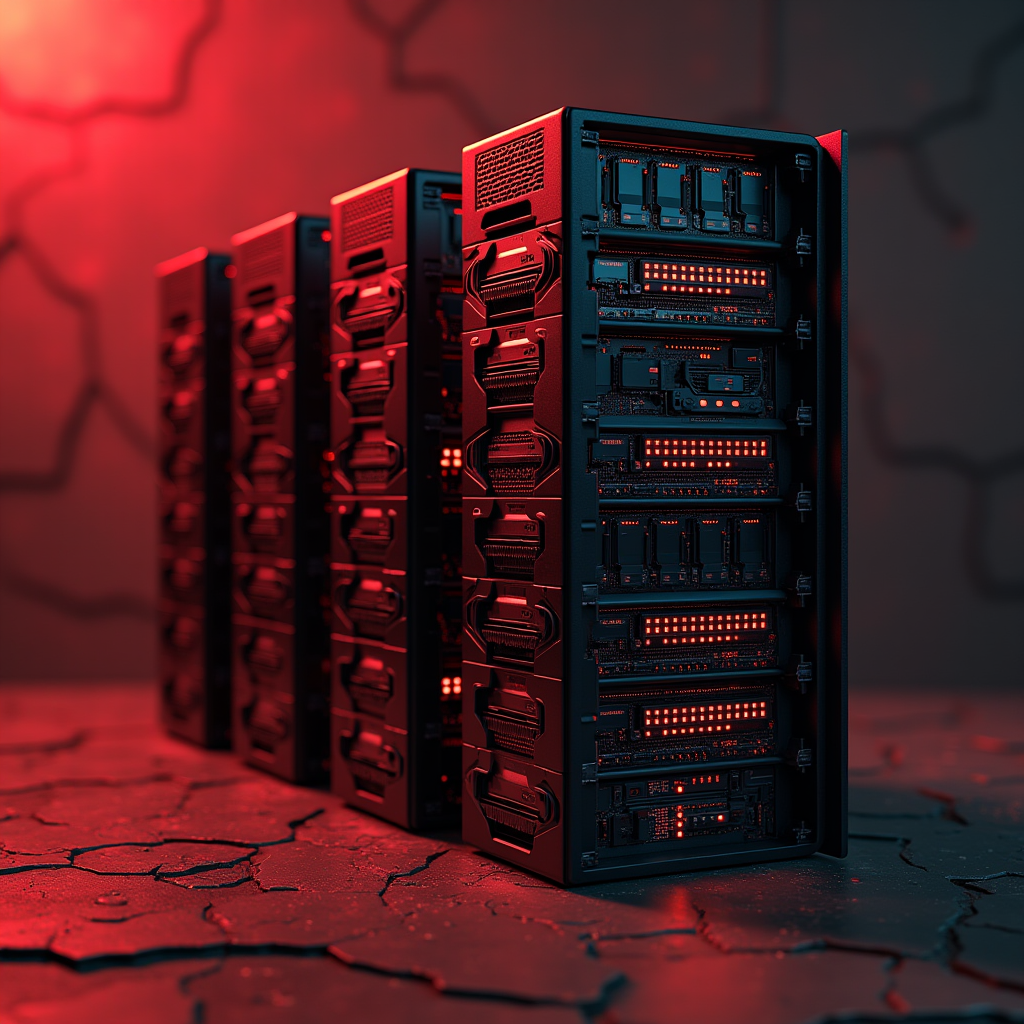 Towering data center racks folding compactly into a single l