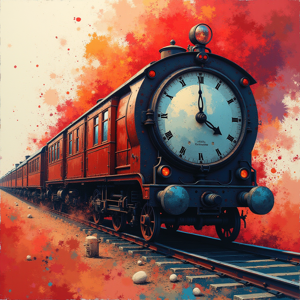 a conceptual illustration about The Train That Won't Leave: