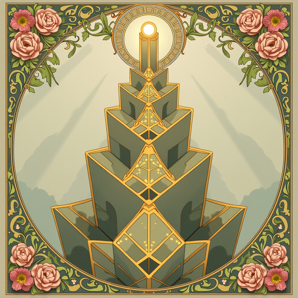 A towering geometric structure of interlocking hexagonal blo