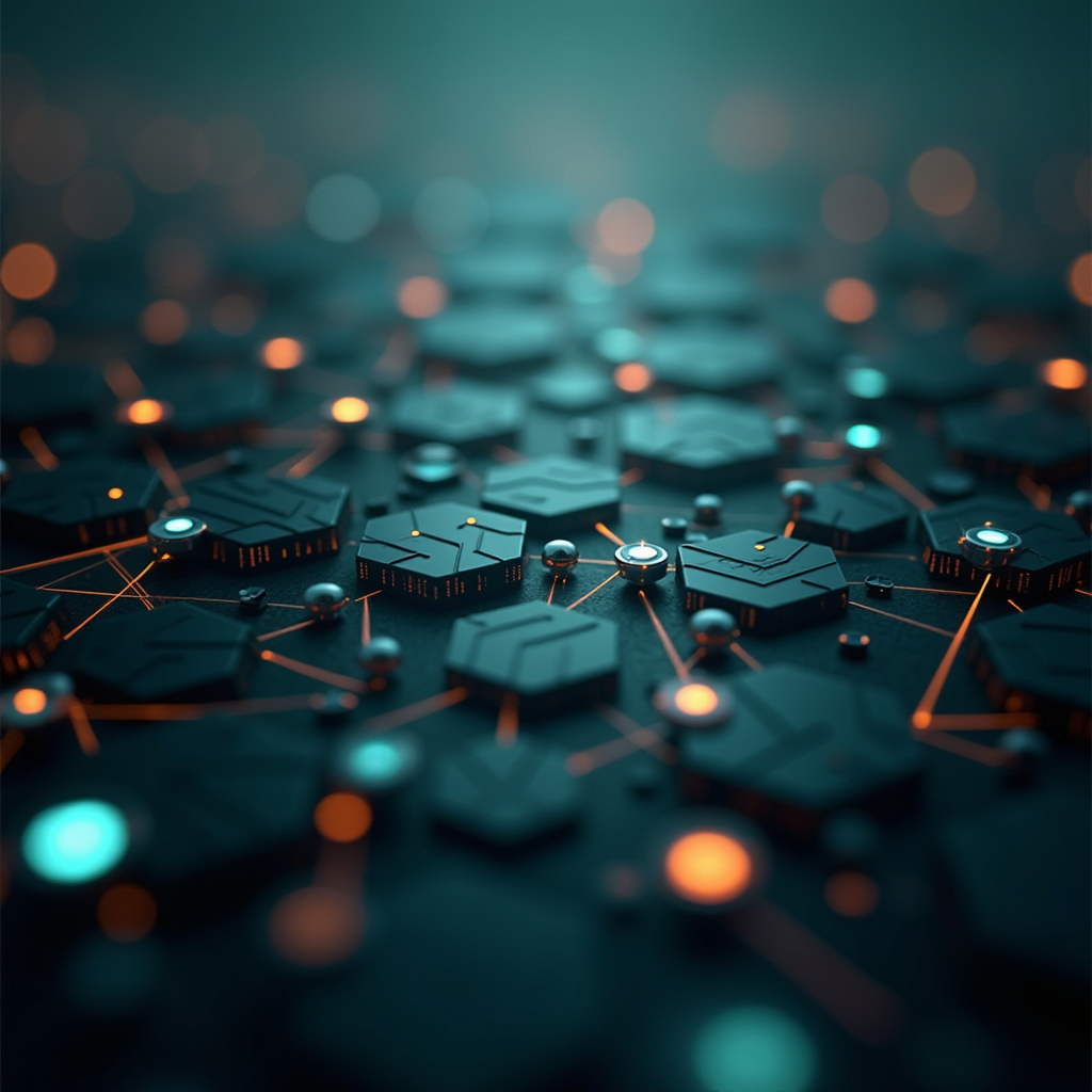A grid of interconnected hexagonal modules forming a complex