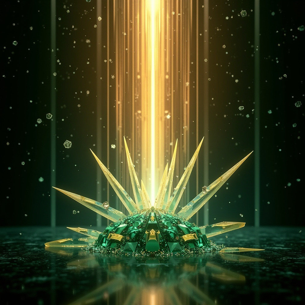 Raw fragmented light beams splitting through crystalline pri