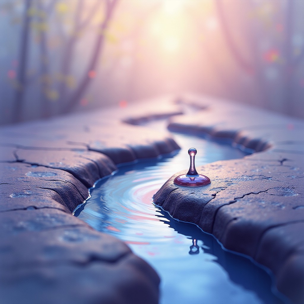 A single water droplet carving a precise, winding channel th