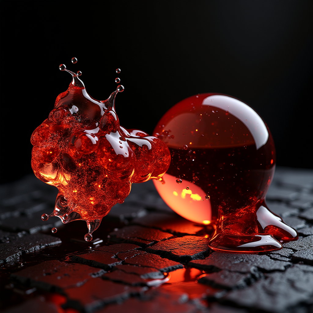 Molten glass seamlessly flowing from a rough gathering blob
