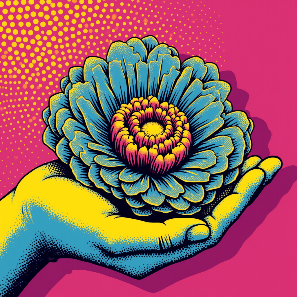 An open palm gently pressing into a responsive surface that
